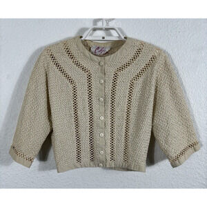 Vintage Carlye Bolero Top Womens XXS XS Cropped Ivory Button Up